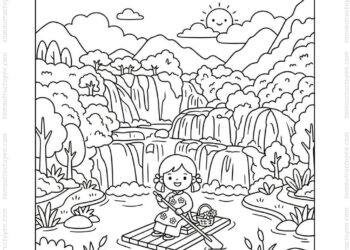 Tranh tô màu thác Bản Giốc cute