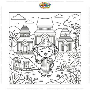 Tranh tô màu Thánh địa Mỹ Sơn chibi