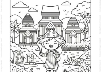 Tranh tô màu Thánh địa Mỹ Sơn chibi