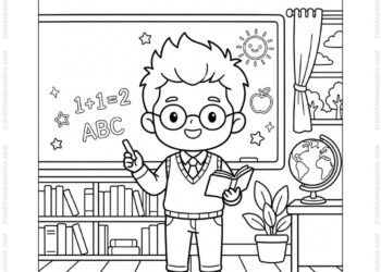Tranh tô màu thầy giáo chibi