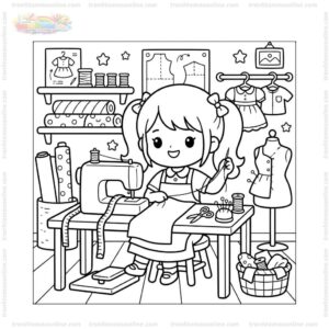 Tranh tô màu thợ may chibi