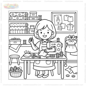 Tranh tô màu thợ may cute