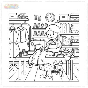 Tranh tô màu thợ may sửa áo