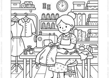 Tranh tô màu thợ may sửa áo