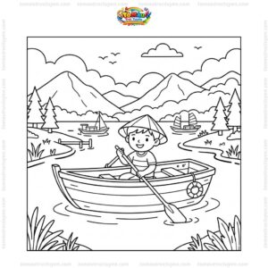 Tranh tô màu thuyền trên hồ Dầu Tiếng