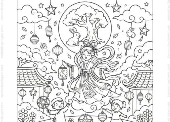 Tranh tô màu Trung Thu chị Hằng