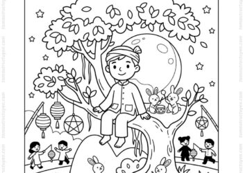 Tranh tô màu Trung Thu chú Cuội