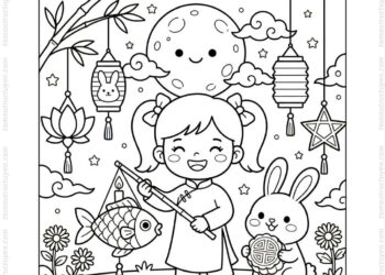 Tranh tô màu Trung Thu cute