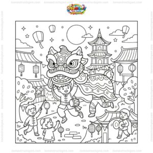 Tranh tô màu Trung Thu múa lân