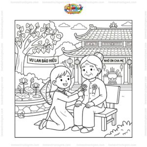 Tranh tô màu vu lan báo hiếu cài hoa