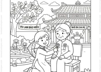 Tranh tô màu vu lan báo hiếu cài hoa