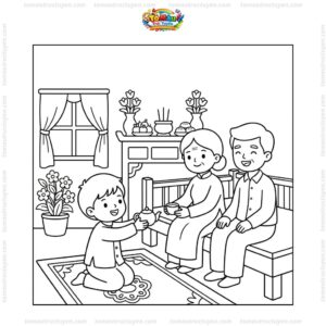 Tranh tô màu vu lan báo hiếu dâng trà