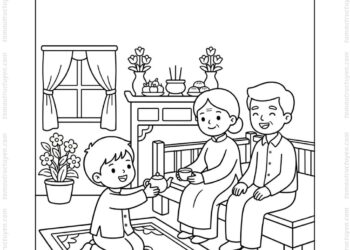 Tranh tô màu vu lan báo hiếu dâng trà