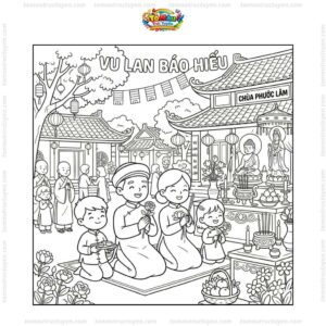 Tranh tô màu vu lan báo hiếu đi chùa