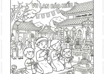 Tranh tô màu vu lan báo hiếu đi chùa