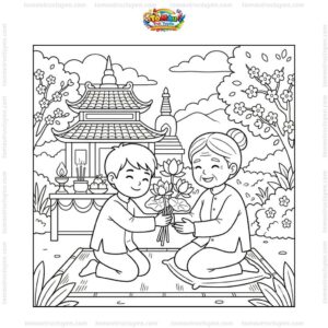 Tranh tô màu vu lan báo hiếu đơn giản