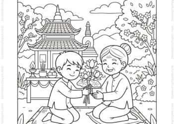 Tranh tô màu vu lan báo hiếu đơn giản