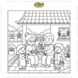 Tranh tô màu vu lan báo hiếu ông bà