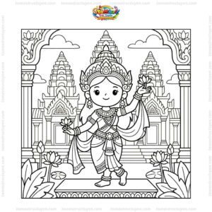 Tranh tô màu vũ nữ Apsara chibi