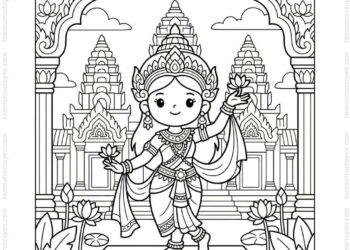 Tranh tô màu vũ nữ Apsara chibi