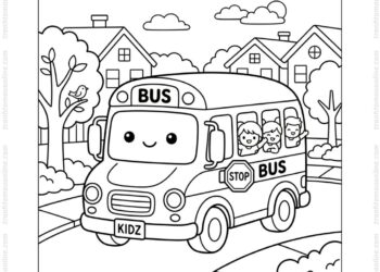 Tranh tô màu xe buýt chibi