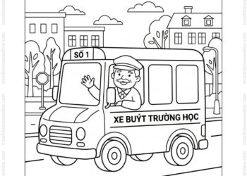 Tranh tô màu xe buýt và bác tài