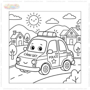 Tranh tô màu xe cảnh sát cute