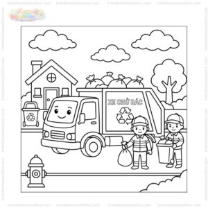 Tranh tô màu xe chở rác hoạt hình Tranh tô màu xe chở rác hoạt hình