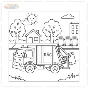 Tranh tô màu xe chở rác ngoài đường Tranh tô màu xe chở rác ngoài đường