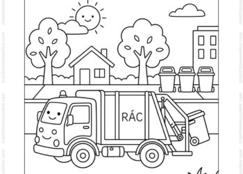Tranh tô màu xe chở rác ngoài đường