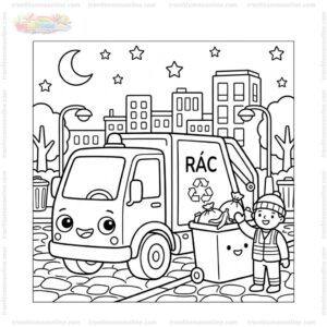 Tranh tô màu xe chở rác vào ban đêm Tranh tô màu xe chở rác vào ban đêm