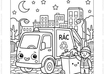 Tranh tô màu xe chở rác vào ban đêm