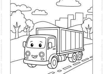 Tranh tô màu xe container cho bé