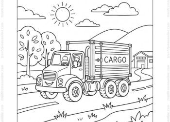 Tranh tô màu xe container chở hàng
