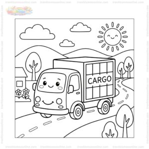 Tranh tô màu xe container cute