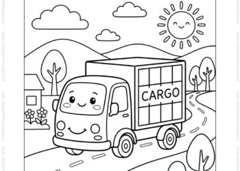 Tranh tô màu xe container cute