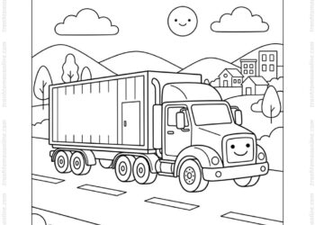 Tranh tô màu xe container đơn giản