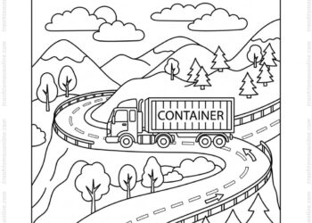 Tranh tô màu xe container vượt đèo