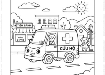 Tranh tô màu xe cứu hộ ngoài đường