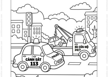 Tranh tô màu xe cứu hộ và cảnh sát