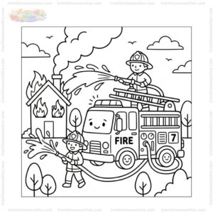 Tranh tô màu xe cứu hỏa đang chữa cháy Tranh tô màu xe cứu hỏa đang chữa cháy