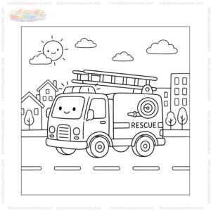 Tranh tô màu xe cứu hỏa đơn giản Tranh tô màu xe cứu hỏa đơn giản