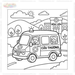 Tranh tô màu xe cứu thương đẹp