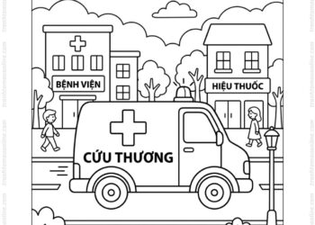 Tranh tô màu xe cứu thương đường phố