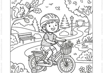 Tranh tô màu xe đạp công viên