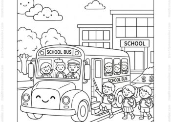Tranh tô màu xe khách đón học sinh