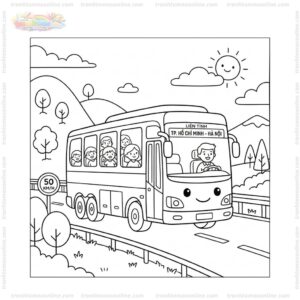 Tranh tô màu xe khách đường dài Tranh tô màu xe khách đường dài