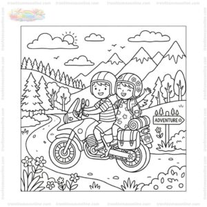 Tranh tô màu xe máy đi phượt