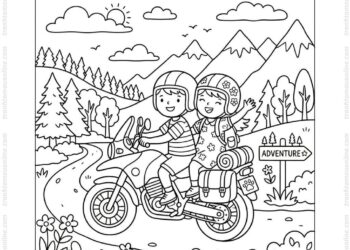 Tranh tô màu xe máy đi phượt