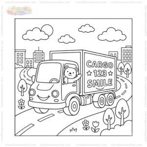 Tranh tô màu xe tải container Tranh tô màu xe tải container